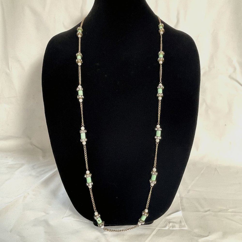 J.Crew Green Toggles, Crystal, Pearl Necklace #77